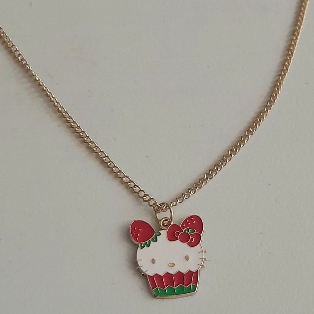 Kitty in a Strawberry Basket Necklace, Earrings & Bracelet Set - Picture 2 of 5